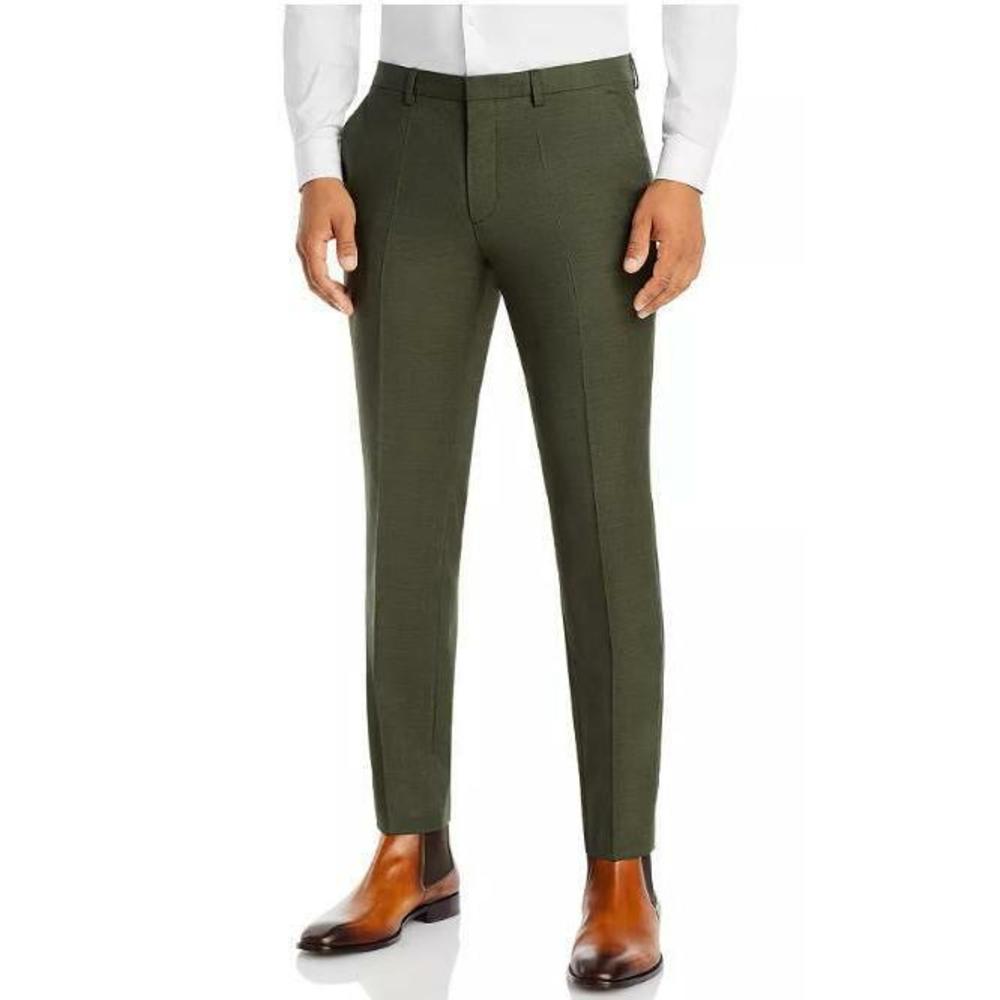 Hugo Hesten Textured Solid Extra Slim Fit Suit Pants Green 38R